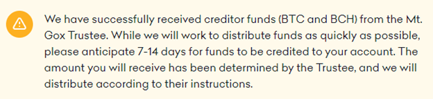 Kraken Statement - Customers have to wait 7 to 14 days to get Mt. Gox Funds